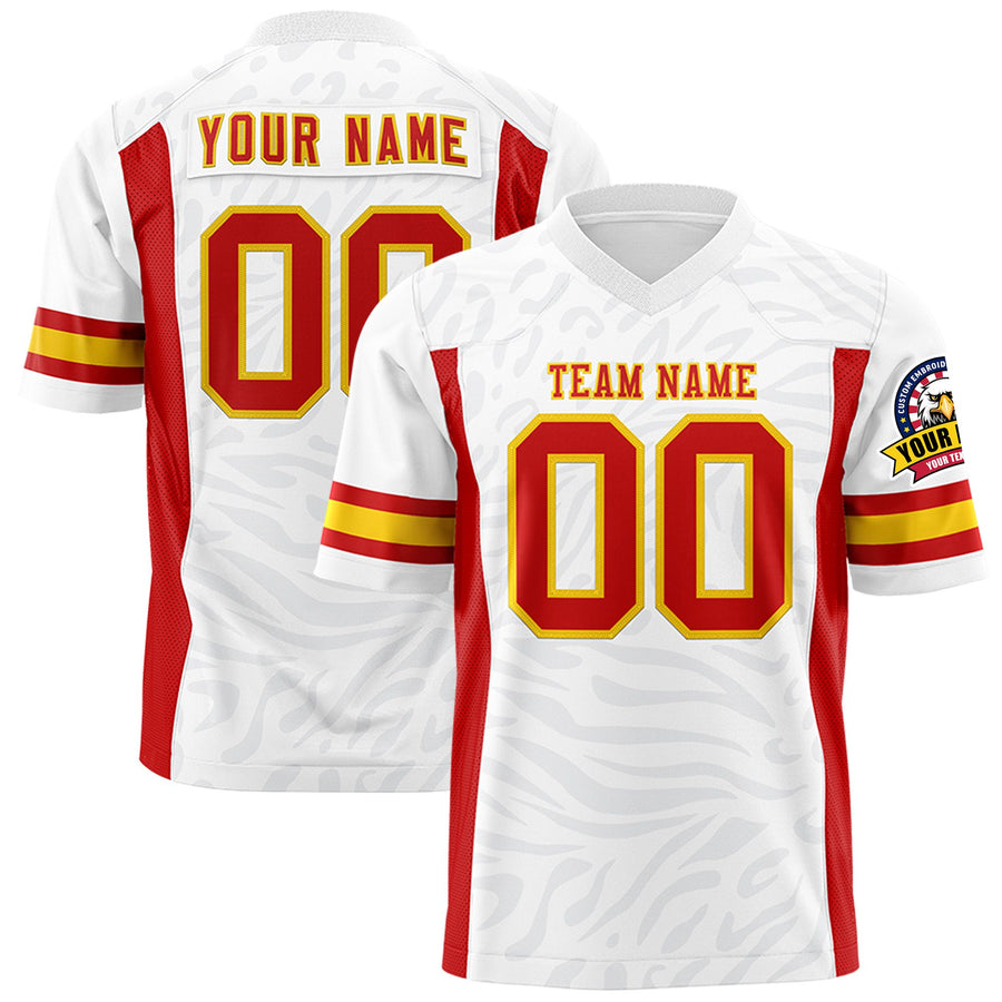Custom White Red-Gold Personalized Zebra Stripes Pattern Football Jersey | BuyFootballJersey