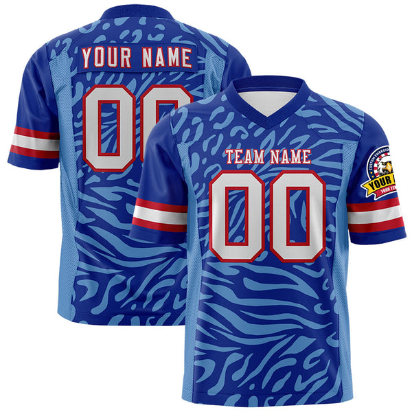 Custom Royal White-Red Personalized Zebra Stripes Pattern Football Jersey | BuyFootballJersey