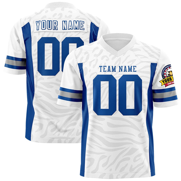 Custom White Royal Personalized Zebra Stripes Pattern Football Jersey | BuyFootballJersey