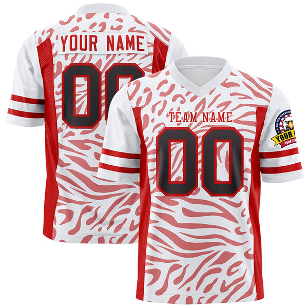 Custom White Red-White Personalized Zebra Stripes Pattern Football Jersey | BuyFootballJersey