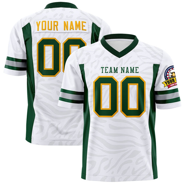 Custom White Green-White Personalized Zebra Stripes Pattern Football Jersey | BuyFootballJersey