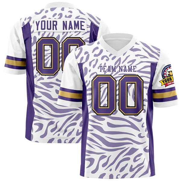 Custom White Purple-White Personalized Zebra Stripes Pattern Football Jersey | BuyFootballJersey