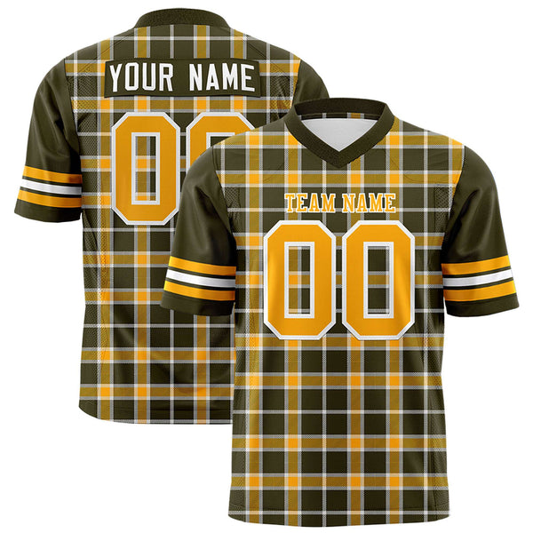 Custom Yellow Olive Personalized Plaid Pattern Design Football Jersey | BuyFootballJersey
