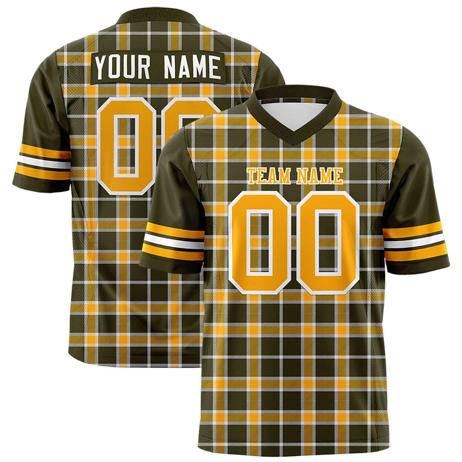 Custom Yellow Olive Personalized Plaid Pattern Design Football Jersey | BuyFootballJersey