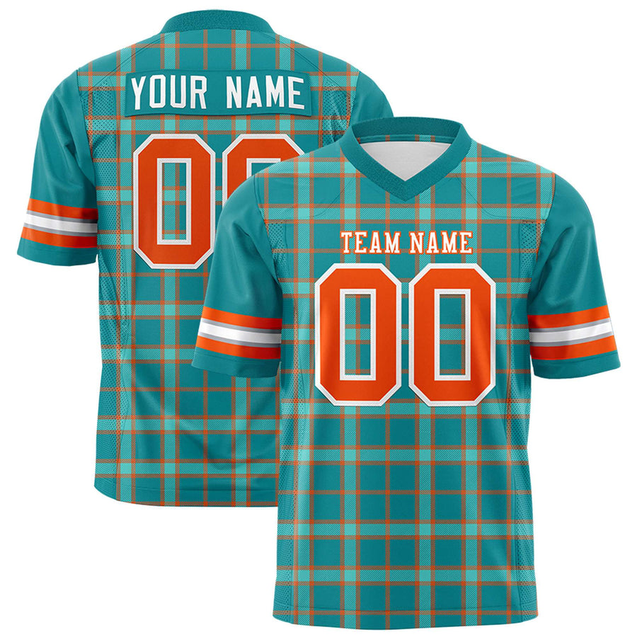 Custom Aqua Personalized Plaid Pattern Design Football Jersey | BuyFootballJersey