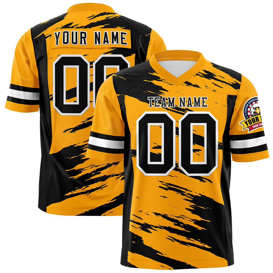 Custom Yellow Black Personalized Scratch Pattern Design Football Jersey | BuyFootballJersey