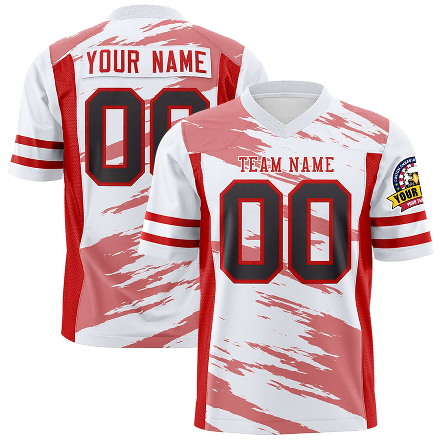 Custom White Light Red Personalized Scratch Pattern Design Football Jersey | BuyFootballJersey