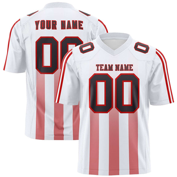 Custom White Red Vertical Fine Stripe Gradient Fashion Personalized Team Football Jersey | BuyFootballJersey