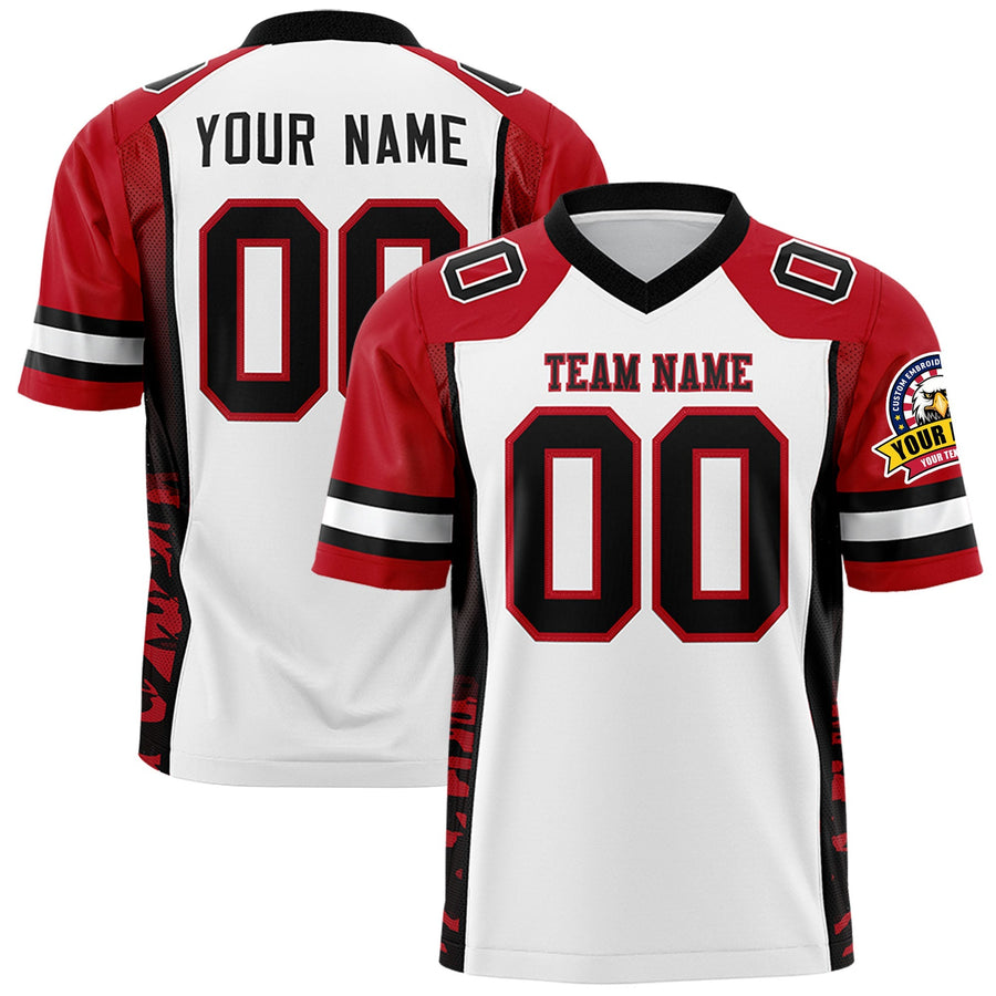 Custom White Red-Black Raglan Sleeves Personalized Side Pattern Football Jersey | BuyFootballJersey