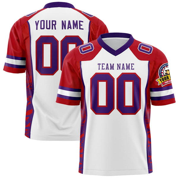 Custom White Red-Purple Raglan Sleeves Personalized Side Pattern Football Jersey | BuyFootballJersey