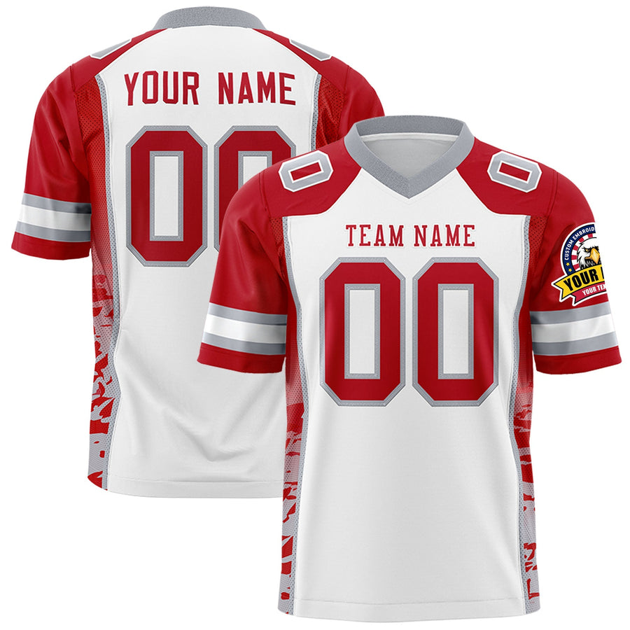 Custom White Red-Gray Raglan Sleeves Personalized Side Pattern Football Jersey | BuyFootballJersey