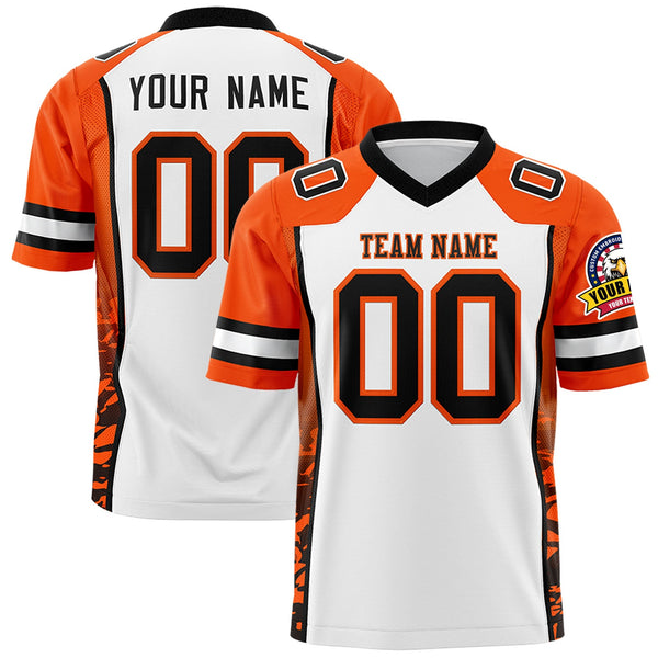 Custom White Orange-Black Raglan Sleeves Personalized Side Pattern Football Jersey | BuyFootballJersey