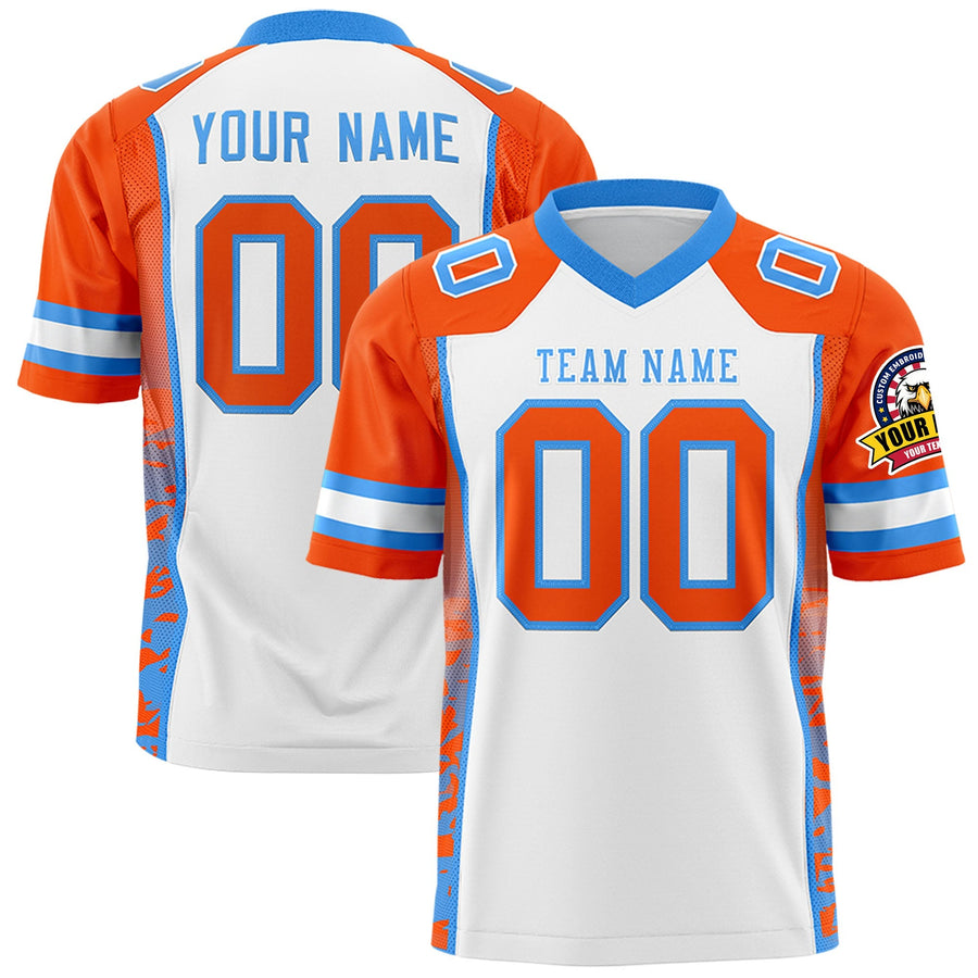 Custom White Orange-Powder Blue Raglan Sleeves Personalized Side Pattern Football Jersey | BuyFootballJersey