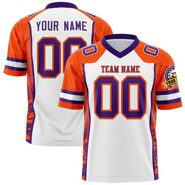 Custom White Orange-Purple Raglan Sleeves Personalized Side Pattern Football Jersey | BuyFootballJersey