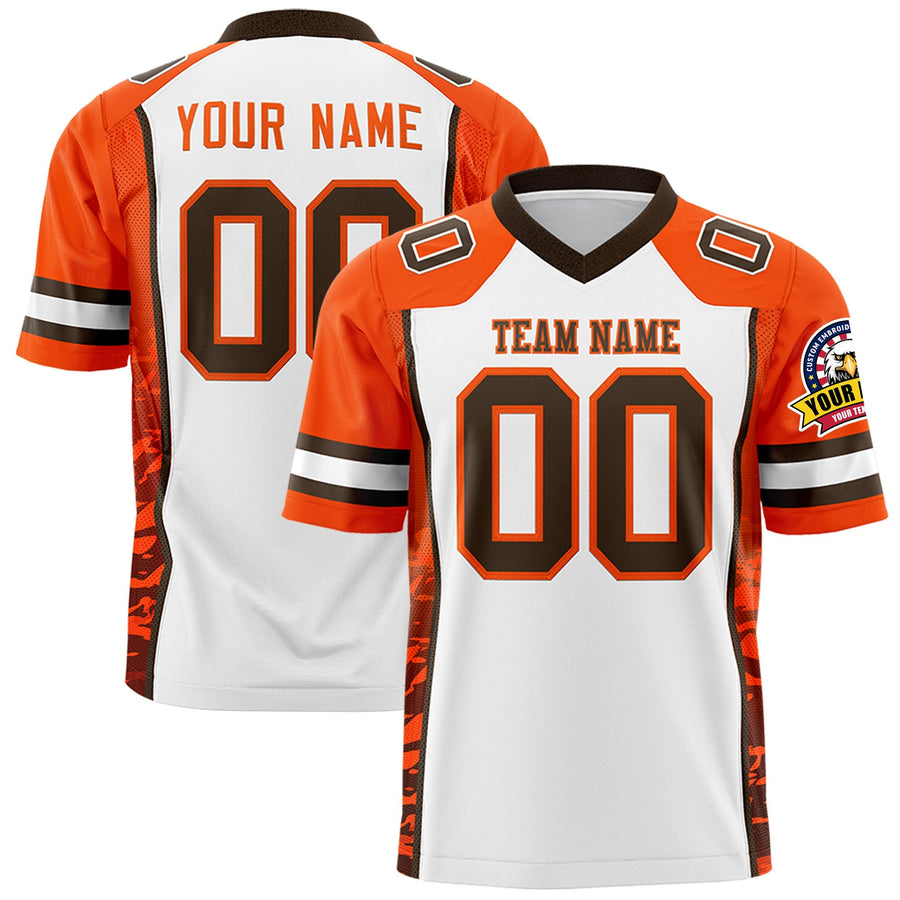 Custom White Orange-Brown Raglan Sleeves Personalized Side Pattern Football Jersey | BuyFootballJersey
