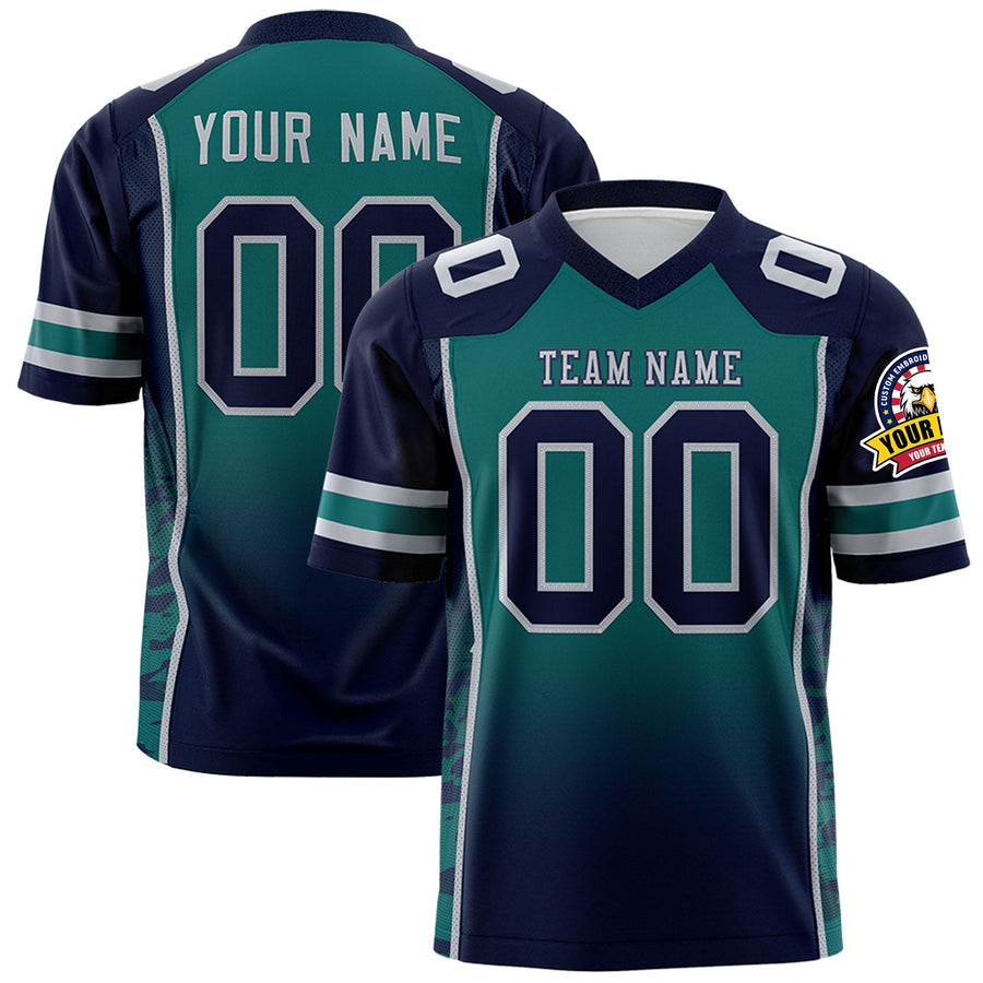 Custom Aqua Navy Gradient Personalized Side Pattern Football Jersey | BuyFootballJersey