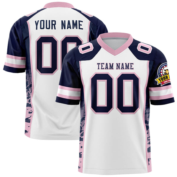 Custom White Navy-Light Pink Raglan Sleeves Personalized Side Pattern Football Jersey | BuyFootballJersey
