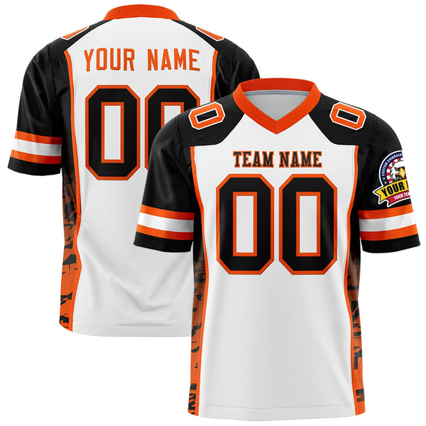 Custom White Black-Orange Raglan Sleeves Personalized Side Pattern Football Jersey | BuyFootballJersey