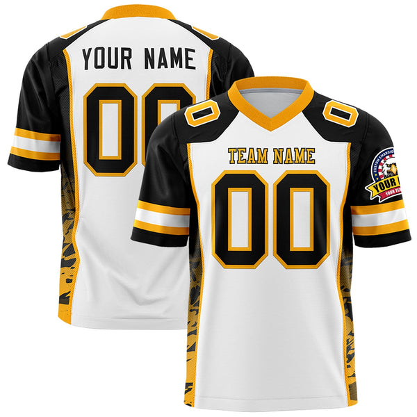 Custom White Black-Yellow Raglan Sleeves Personalized Side Pattern Football Jersey | BuyFootballJersey