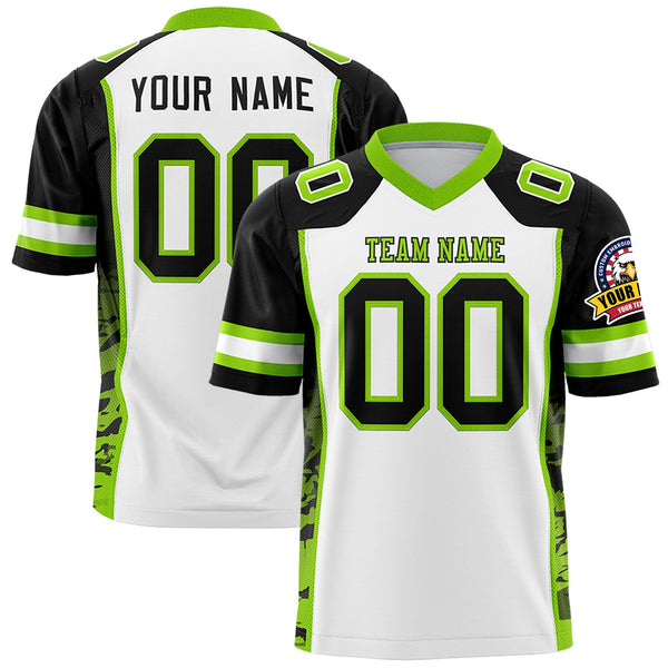 Custom White Black-Neon Green Raglan Sleeves Personalized Side Pattern Football Jersey | BuyFootballJersey