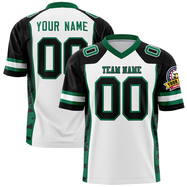 Custom White Black-Kelly Green Raglan Sleeves Personalized Side Pattern Football Jersey | BuyFootballJersey