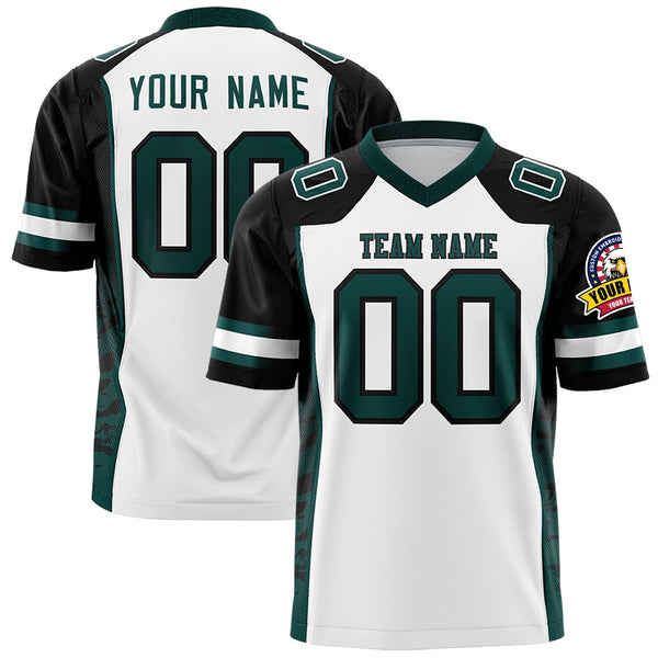 Custom White Black-Midnight Green Raglan Sleeves Personalized Side Pattern Football Jersey | BuyFootballJersey