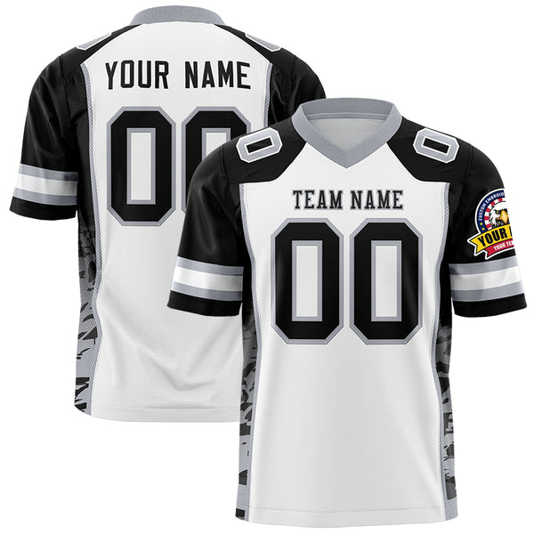 Custom White Black-Gray Raglan Sleeves Personalized Side Pattern Football Jersey | BuyFootballJersey