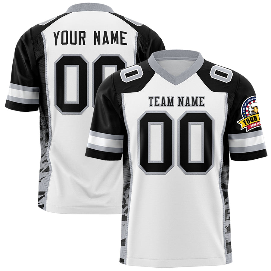 Custom White Black-Gray Raglan Sleeves Personalized Side Pattern Football Jersey | BuyFootballJersey