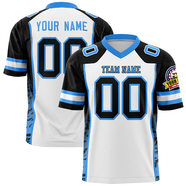Custom White Black-Powder Blue Raglan Sleeves Personalized Side Pattern Football Jersey | BuyFootballJersey