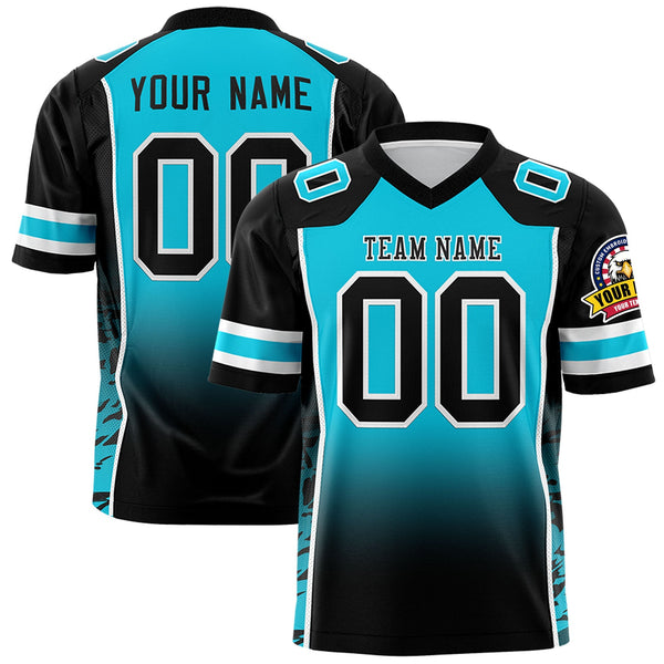 Custom Sky Blue Black Gradient Personalized Side Pattern Football Jersey | BuyFootballJersey