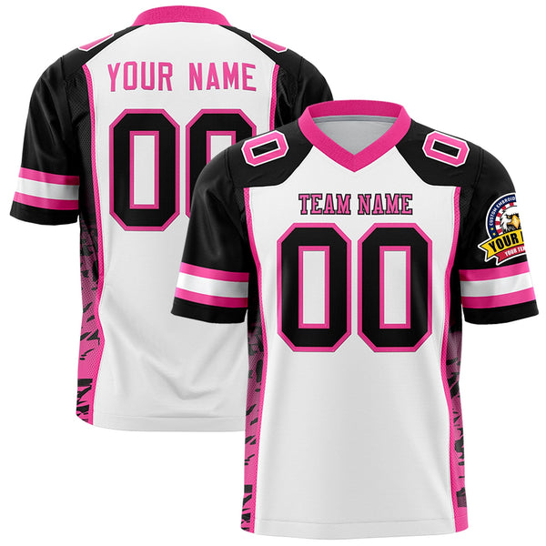 Custom White Black-Pink Raglan Sleeves Personalized Side Pattern Football Jersey | BuyFootballJersey