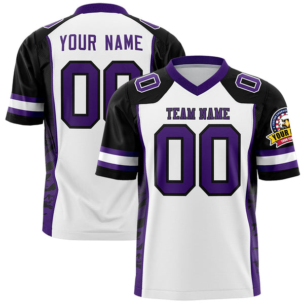 Custom White Black-Purple Raglan Sleeves Personalized Side Pattern Football Jersey | BuyFootballJersey