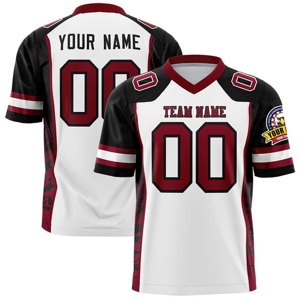 Custom White Black-Crimson Raglan Sleeves Personalized Side Pattern Football Jersey | BuyFootballJersey
