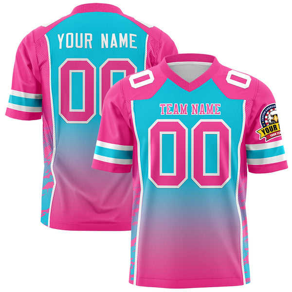 Custom Sky Blue Pink Gradient Personalized Side Pattern Football Jersey | BuyFootballJersey