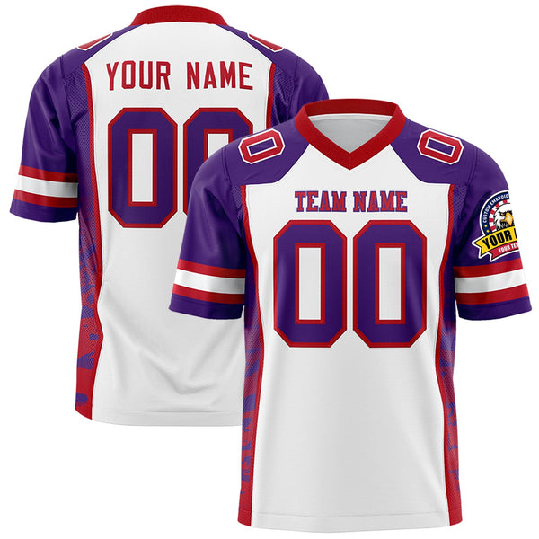 Custom White Purple-Red Raglan Sleeves Personalized Side Pattern Football Jersey | BuyFootballJersey