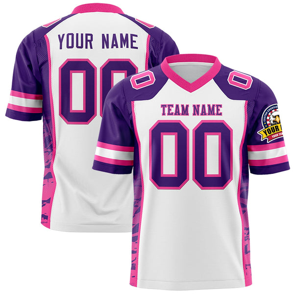 Custom White Purple-Pink Raglan Sleeves Personalized Side Pattern Football Jersey | BuyFootballJersey