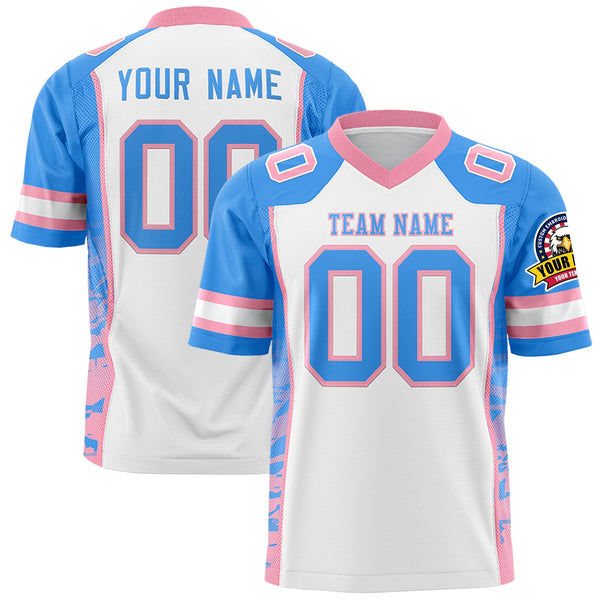 Custom White Powder Blue-Light Pink Raglan Sleeves Personalized Side Pattern Football Jersey | BuyFootballJersey