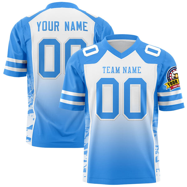 Custom White Powder Blue Gradient Personalized Side Pattern Football Jersey | BuyFootballJersey