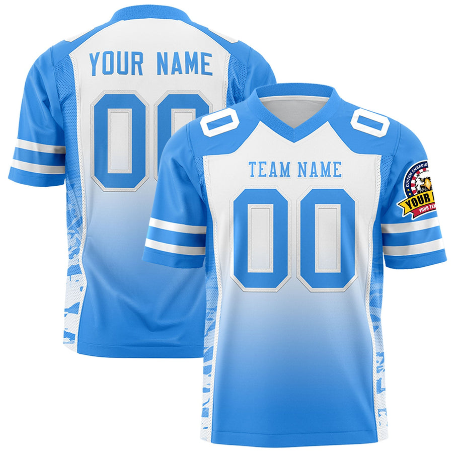 Custom White Powder Blue Gradient Personalized Side Pattern Football Jersey | BuyFootballJersey