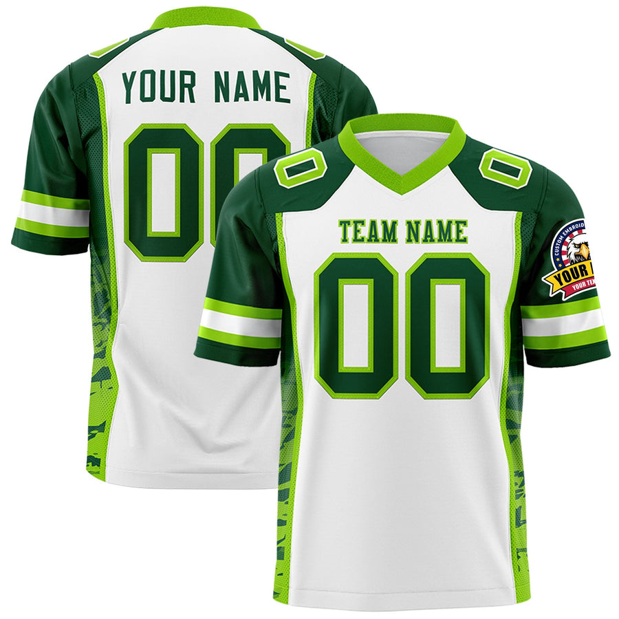 Custom White Green-Neon Green Raglan Sleeves Personalized Side Pattern Football Jersey | BuyFootballJersey