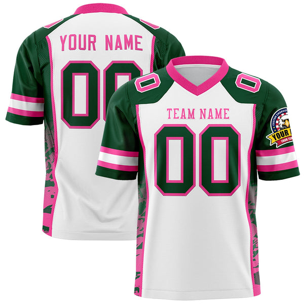 Custom White Green-Pink Raglan Sleeves Personalized Side Pattern Football Jersey | BuyFootballJersey