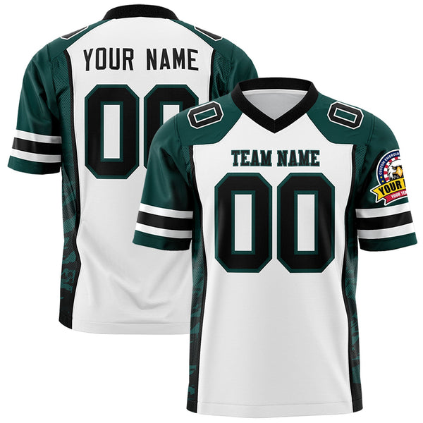 Custom White Midnight Green-Black Raglan Sleeves Personalized Side Pattern Football Jersey | BuyFootballJersey
