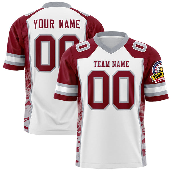 Custom White Crimson-Gray Raglan Sleeves Personalized Side Pattern Football Jersey | BuyFootballJersey