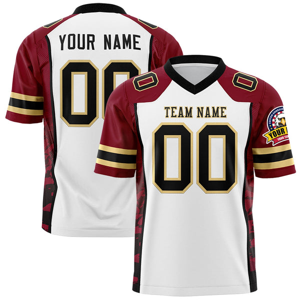 Custom White Crimson-Black Raglan Sleeves Personalized Side Pattern Football Jersey | BuyFootballJersey