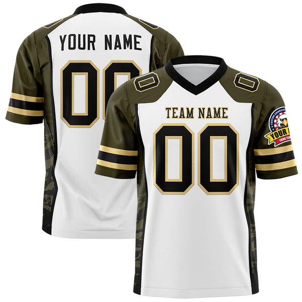Custom White Olive-Black Raglan Sleeves Personalized Side Pattern Football Jersey | BuyFootballJersey