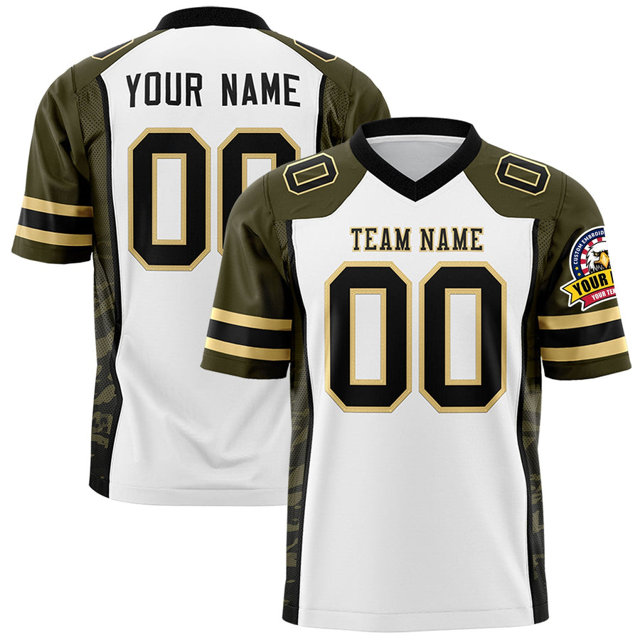Custom White Olive-Black Raglan Sleeves Personalized Side Pattern Football Jersey | BuyFootballJersey