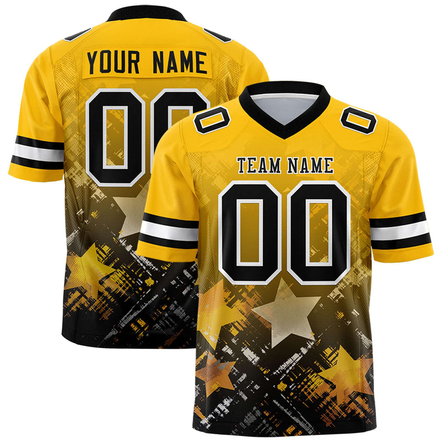 Custom Yellow Black Personalized Star Gradient Flag Football Jersey | BuyFootballJersey