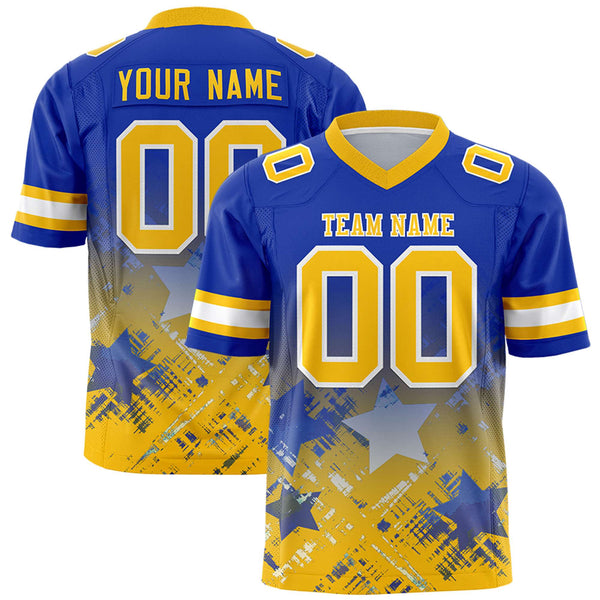 Custom Royal Yellow Personalized Star Gradient Flag Football Jersey | BuyFootballJersey