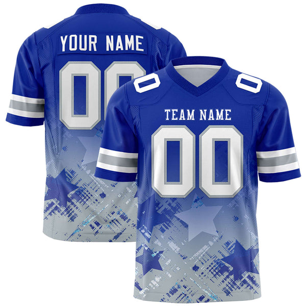 Custom Royal Royal Personalized Star Gradient Flag Football Jersey | BuyFootballJersey