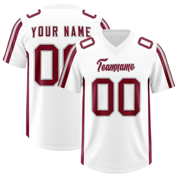 Custom White Crimson and Gray Side Stripe Pattern Football Jersey | BuyFootballJersey